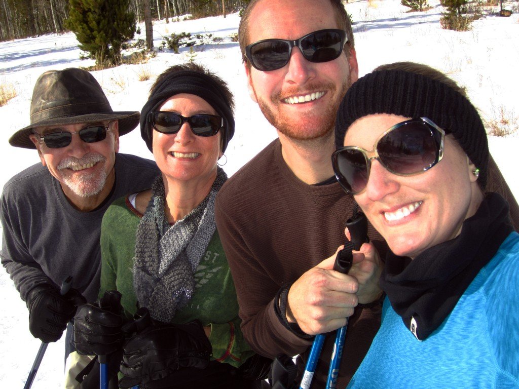 Family cross country skiing