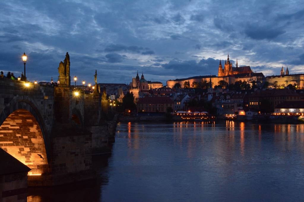 Prague bridge at night